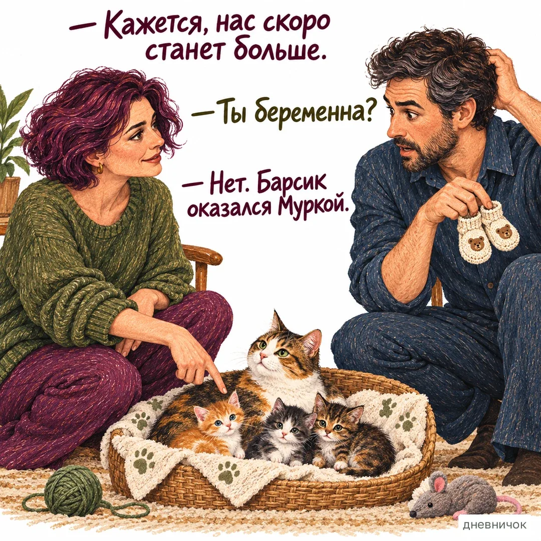 Проверка контекста может полностью изменить первое объяснение. На картинке: — Кажется, нас скоро станет больше. — Ты беременна? — Нет. Барсик оказался Муркой.