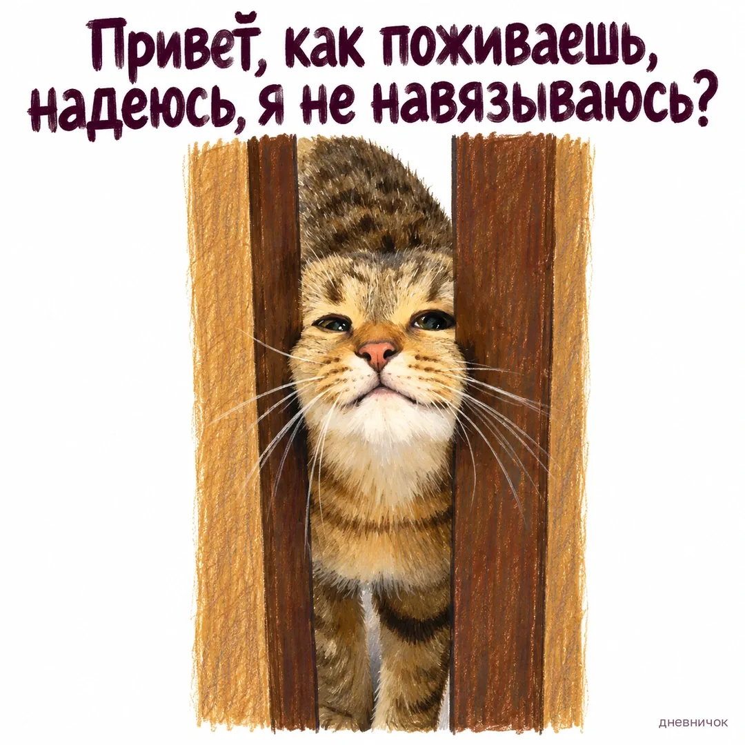 Кот протискивается в щель двери: «Привет, как поживаешь, надеюсь, я не навязываюсь?»