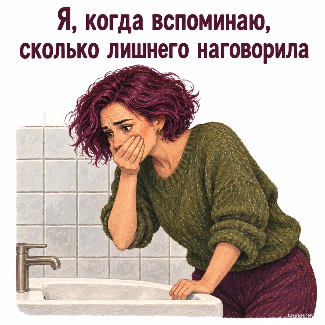 Женщина у раковины прикрыла рот, вспоминая разговор. Я, когда вспоминаю, сколько лишнего наговорила